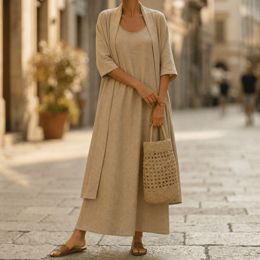Lunavia – Women's Linen Cotton Two-Piece Set with Duster