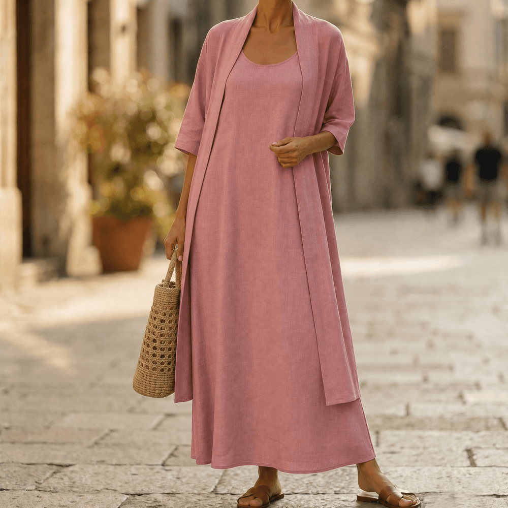 Lunavia – Women's Linen Cotton Two-Piece Set with Duster