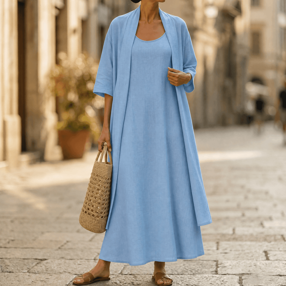 Lunavia – Women's Linen Cotton Two-Piece Set with Duster