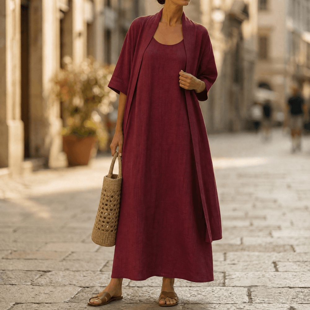 Lunavia – Women's Linen Cotton Two-Piece Set with Duster