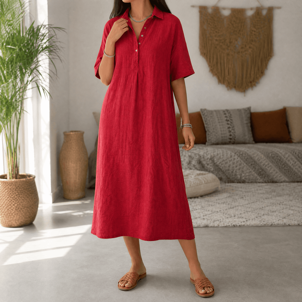Lunavia – Women's Linen Polo Midi Dress