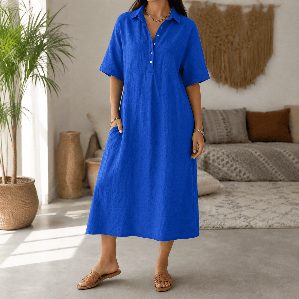Lunavia – Women's Linen Polo Midi Dress