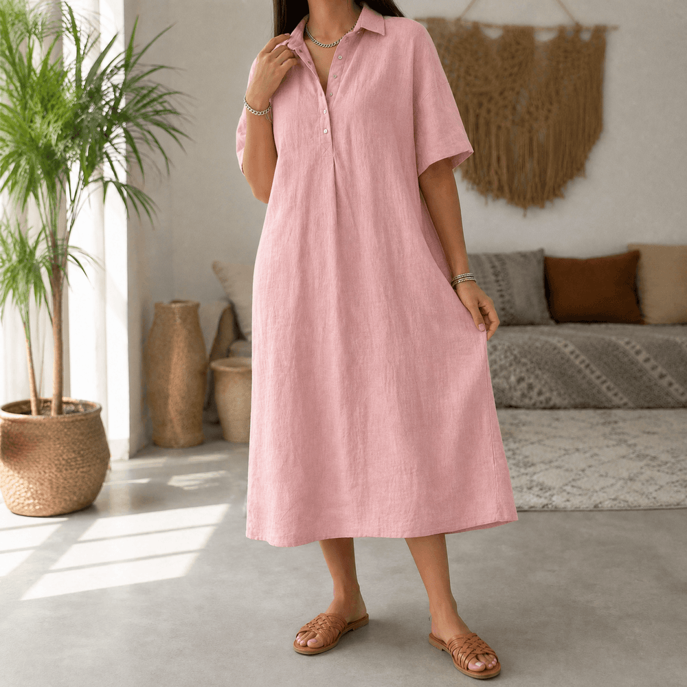 Lunavia – Women's Linen Polo Midi Dress