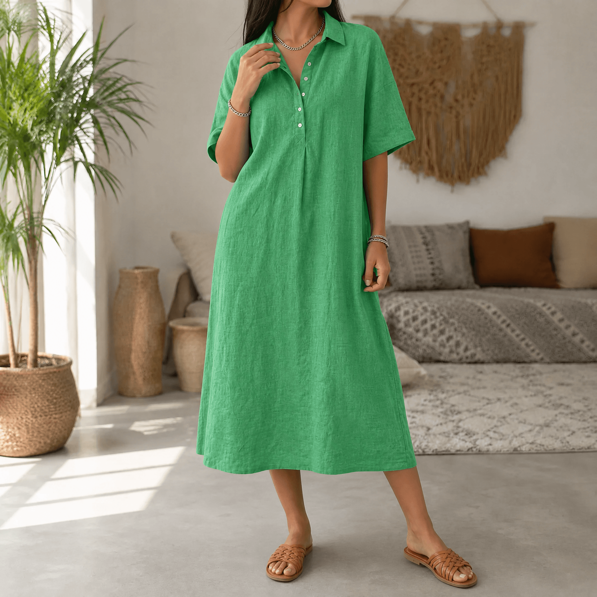 Lunavia – Women's Linen Polo Midi Dress