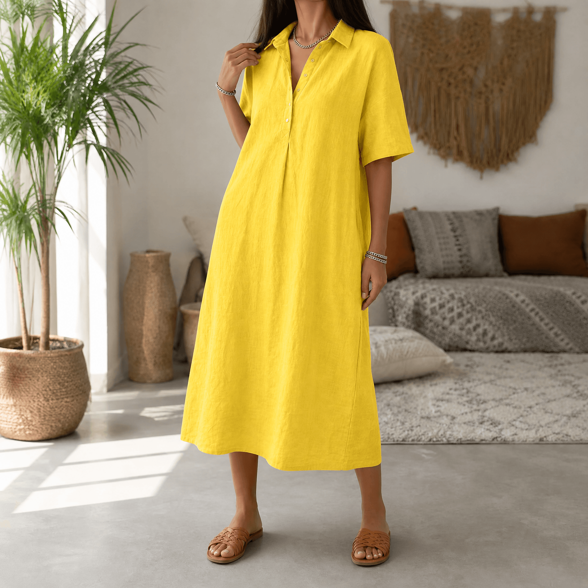 Lunavia – Women's Linen Polo Midi Dress