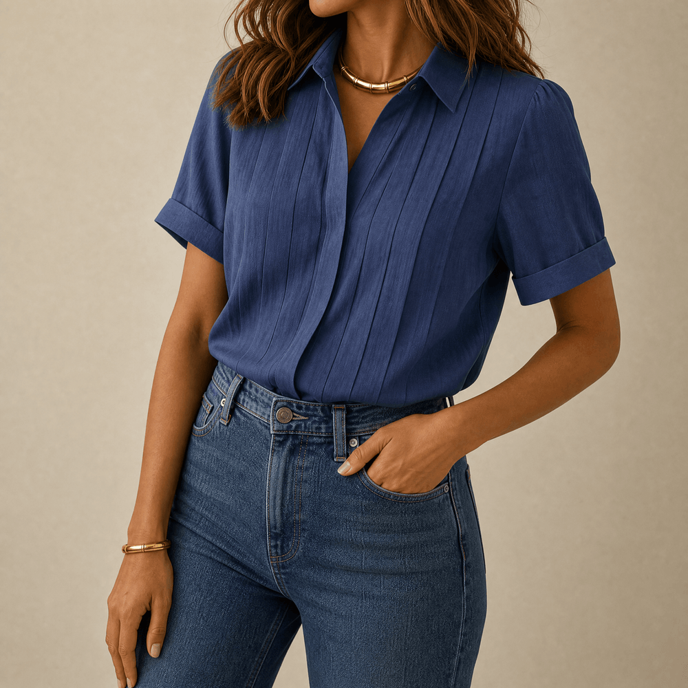Lunavia – Women's Pleated Short-Sleeve Blouse