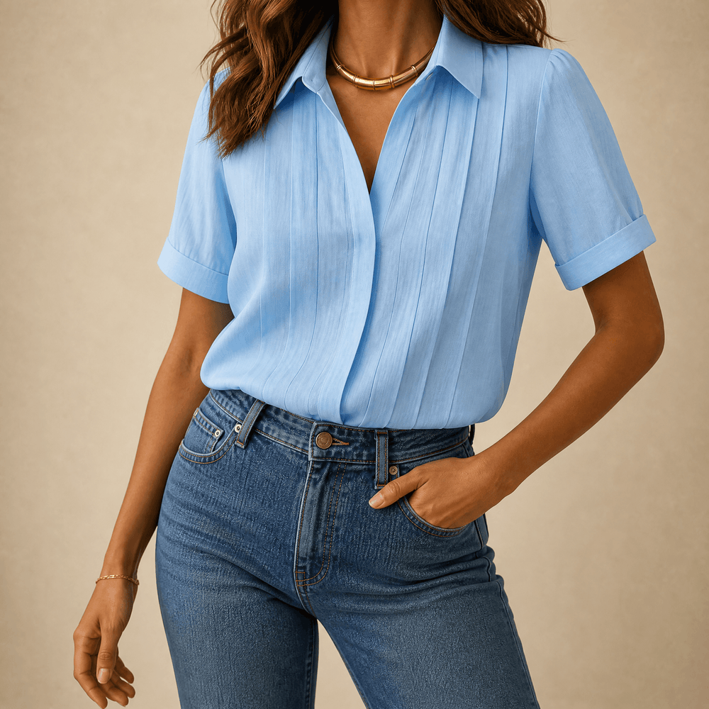 Lunavia – Women's Pleated Short-Sleeve Blouse