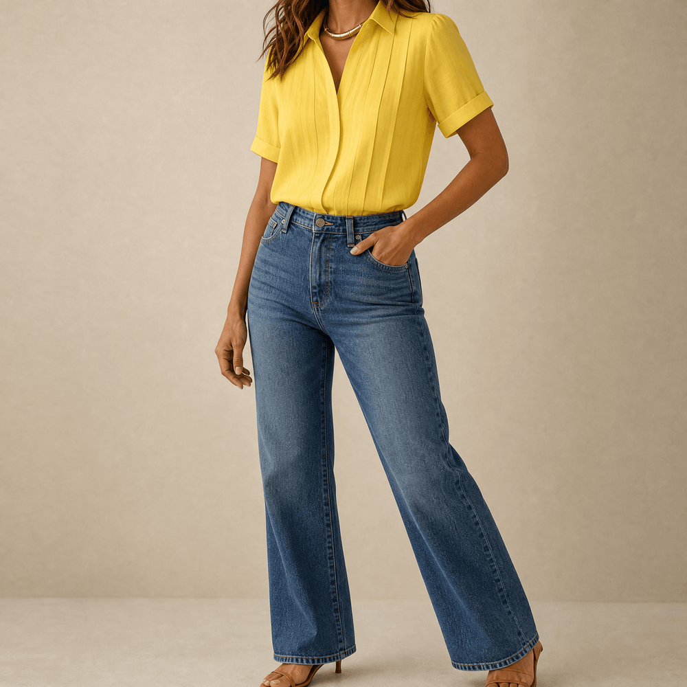 Lunavia – Women's Pleated Short-Sleeve Blouse