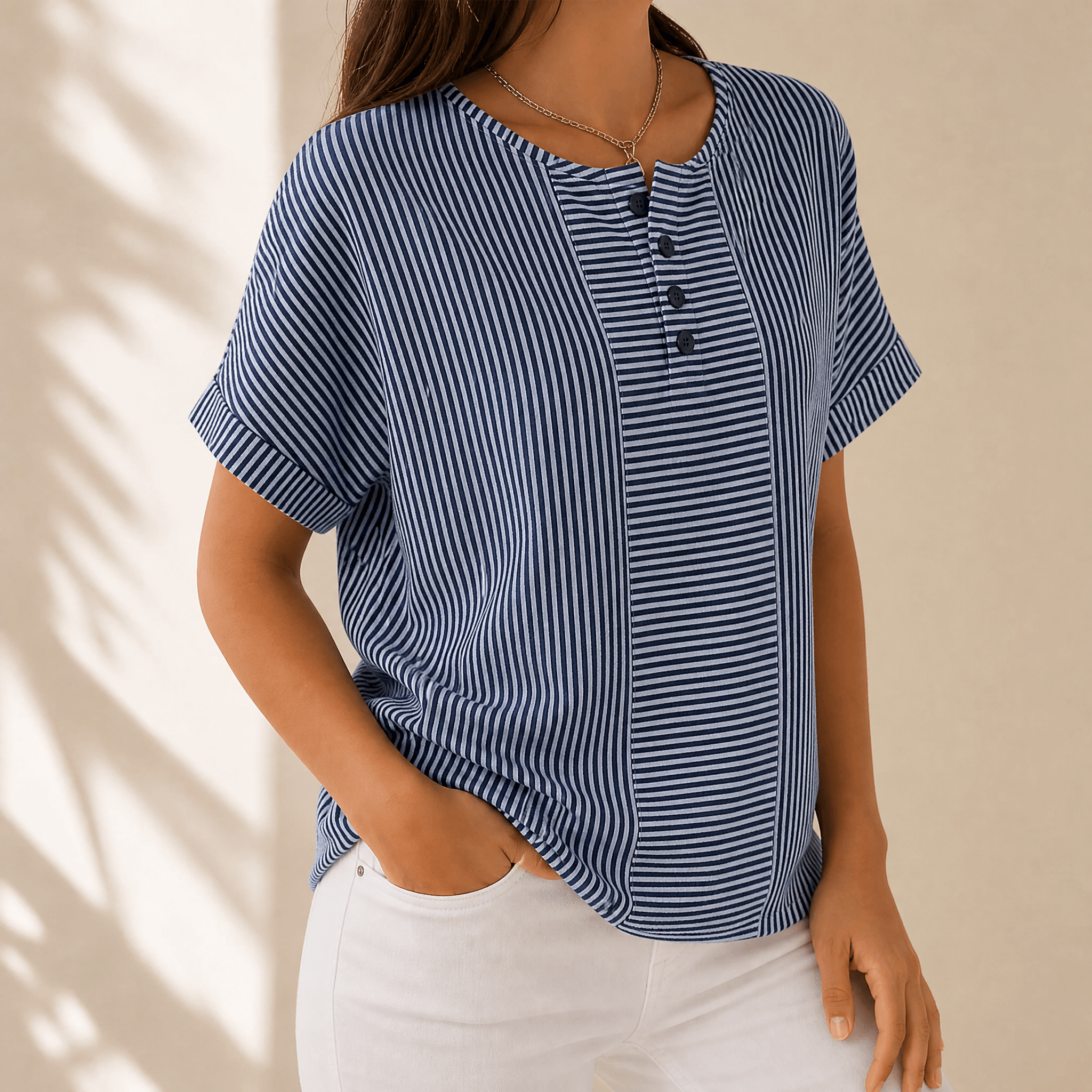 Lunavia – Women's Slimming Stripe Panel Henley Top
