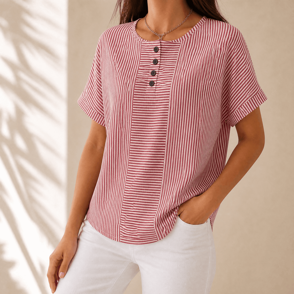 Lunavia – Women's Slimming Stripe Panel Henley Top