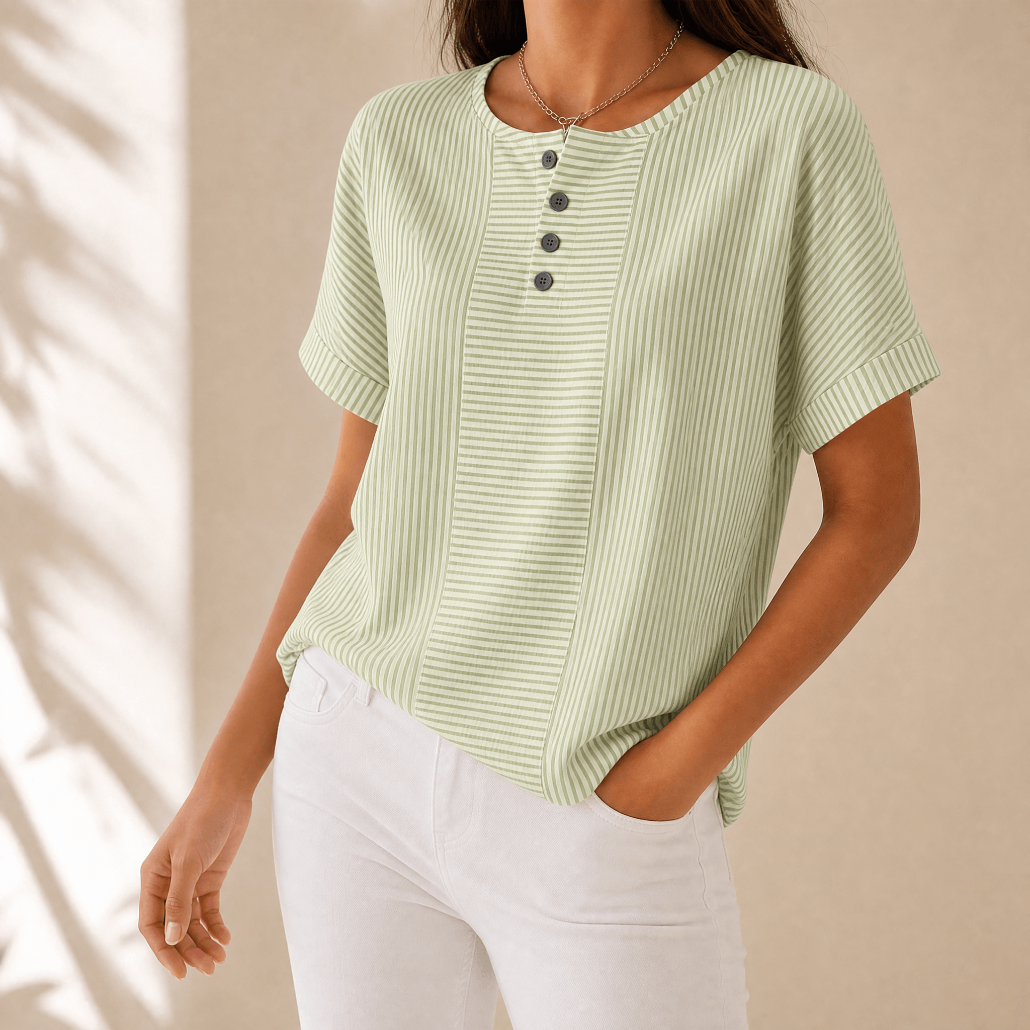 Lunavia – Women's Slimming Stripe Panel Henley Top