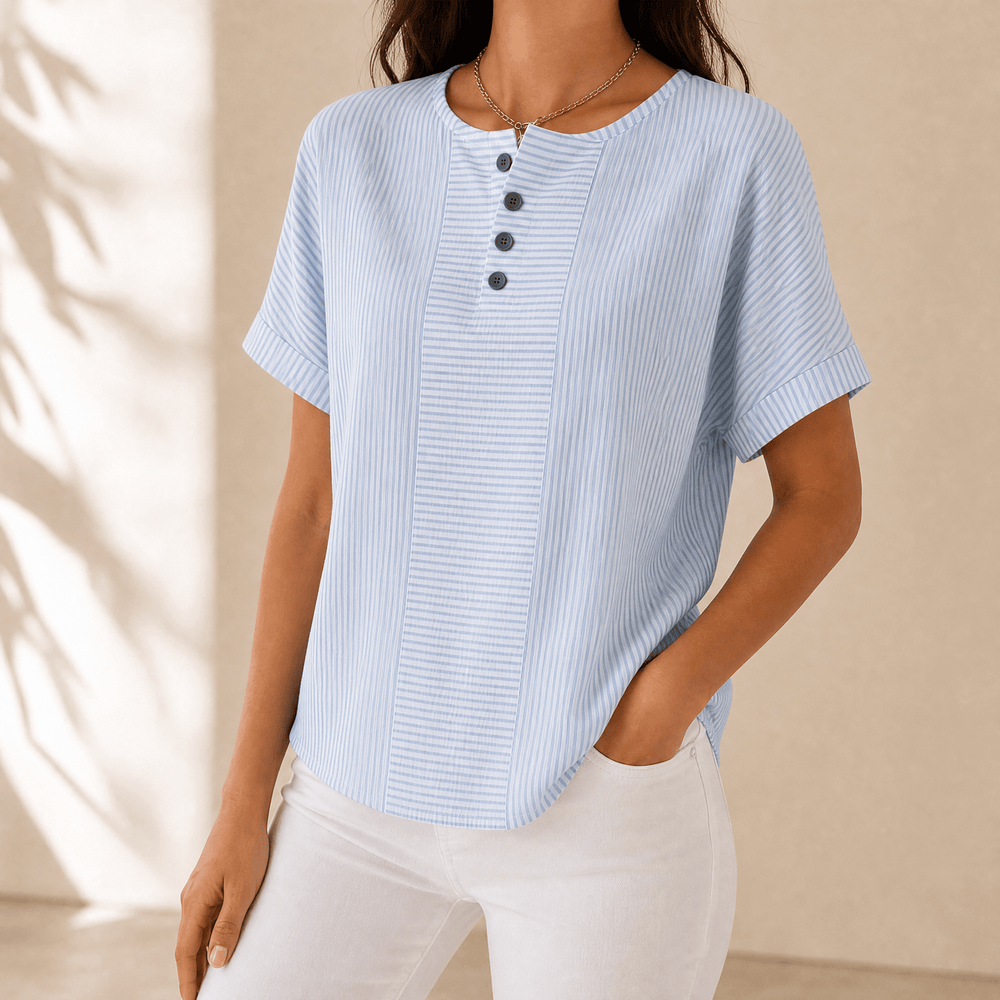 Lunavia – Women's Slimming Stripe Panel Henley Top