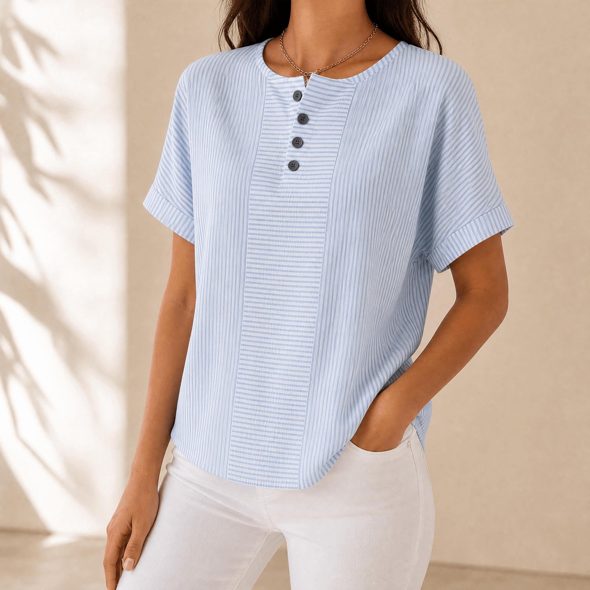 Lunavia – Women's Slimming Stripe Panel Henley Top