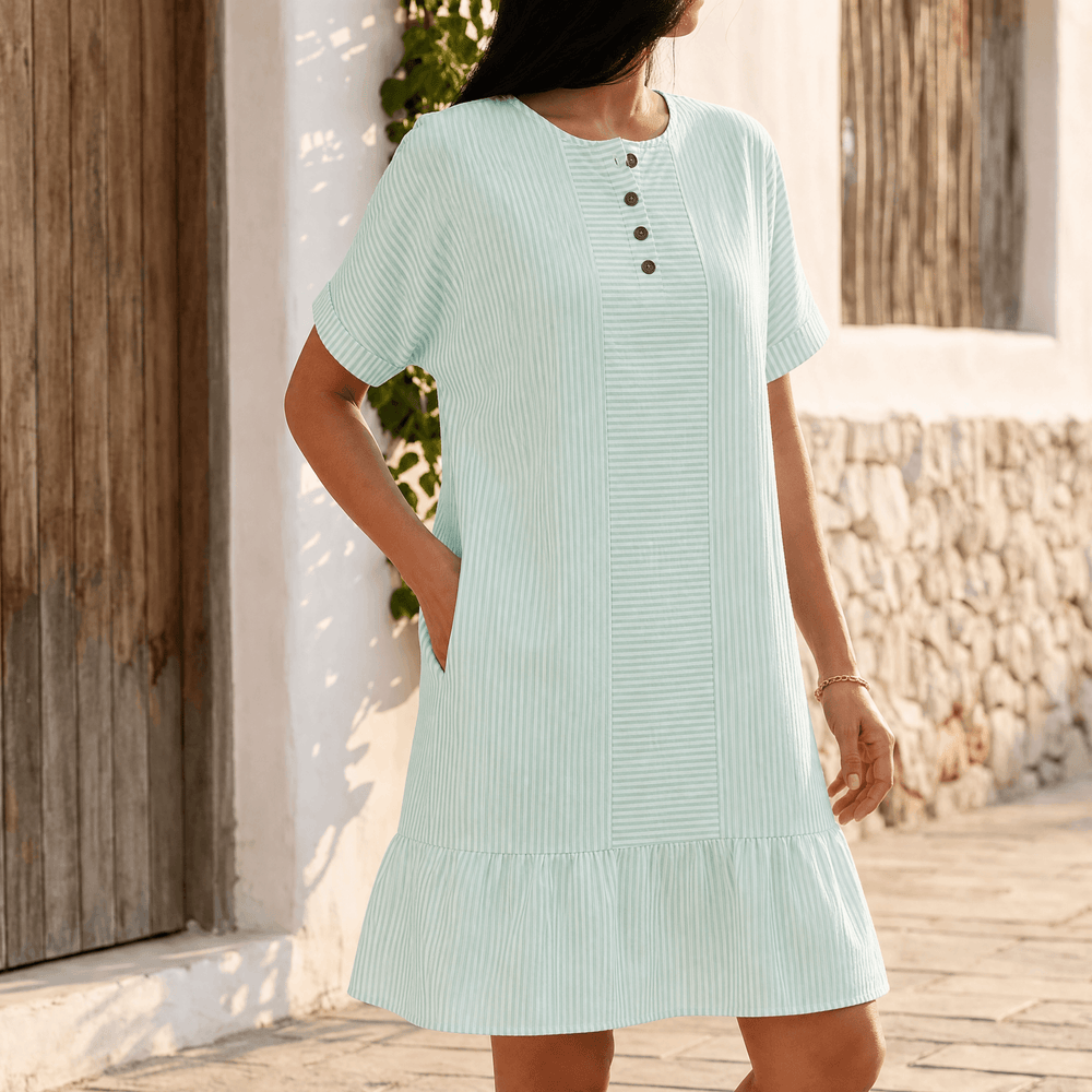 Lunavia – Women's Striped Button-Placket Mini Dress with Pockets