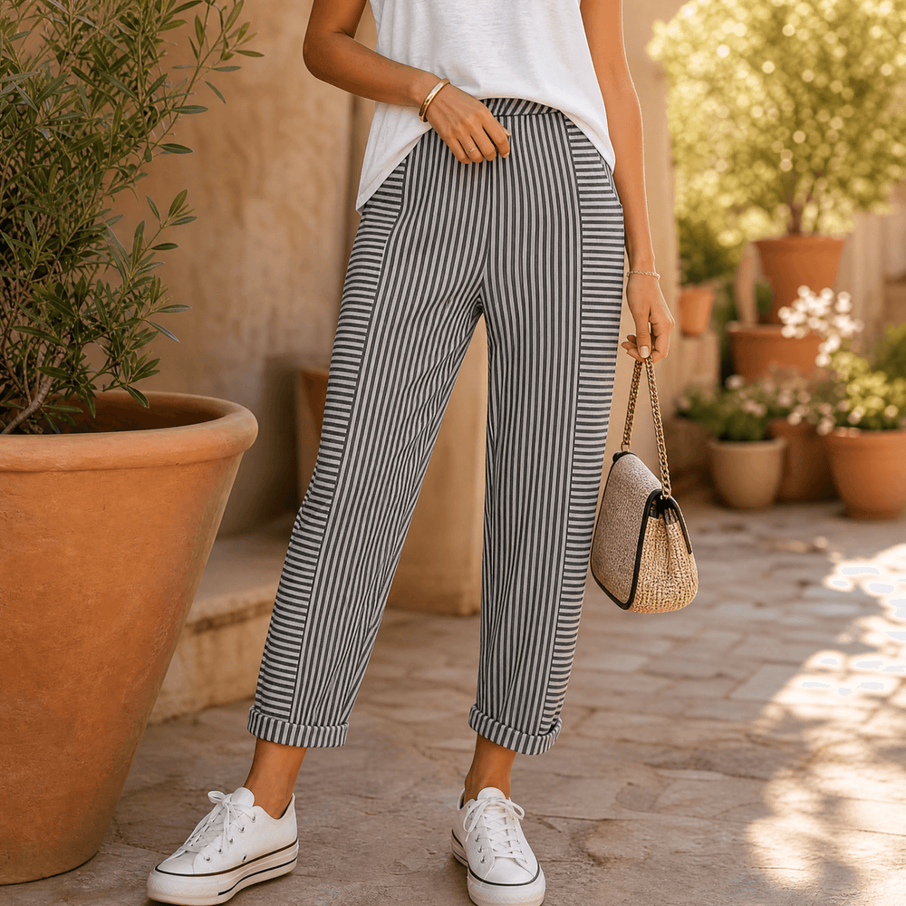 Lunavia – Women's Striped Pants with Elastic Waist