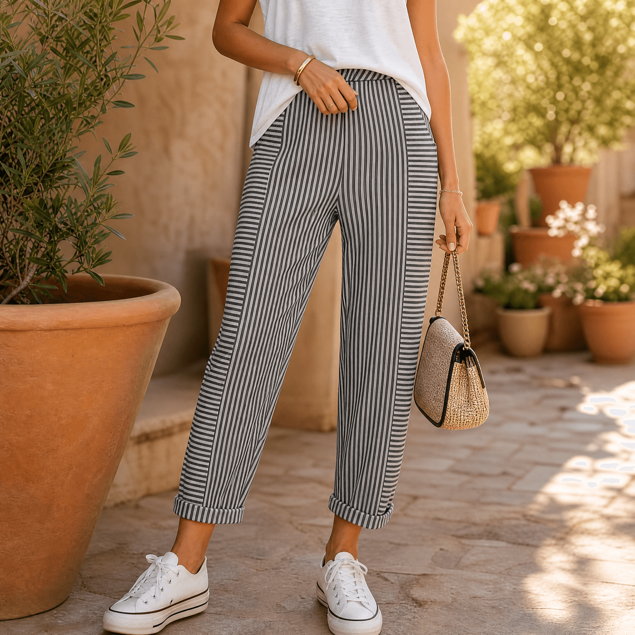 Lunavia – Women's Striped Pants with Elastic Waist