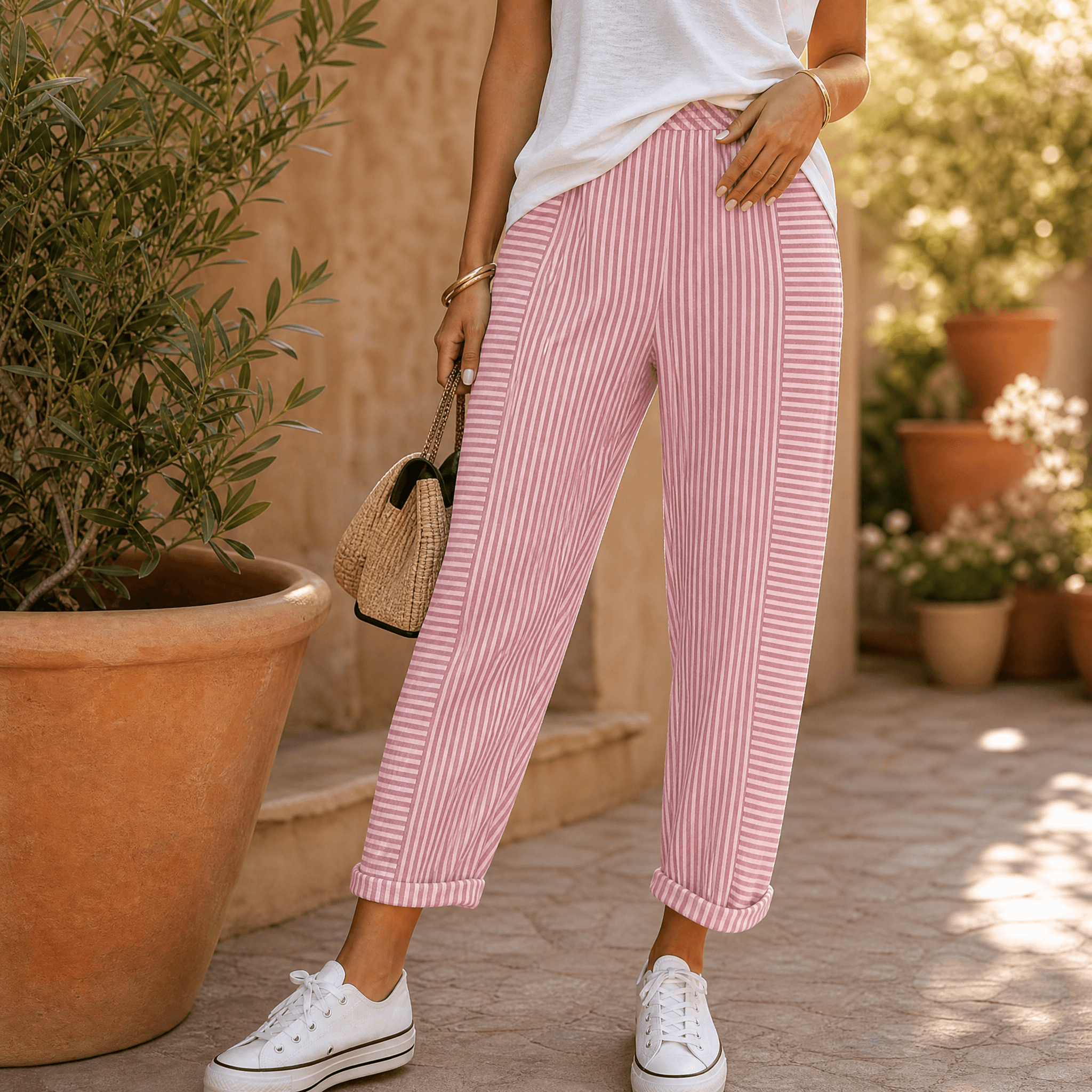 Lunavia – Women's Striped Pants with Elastic Waist