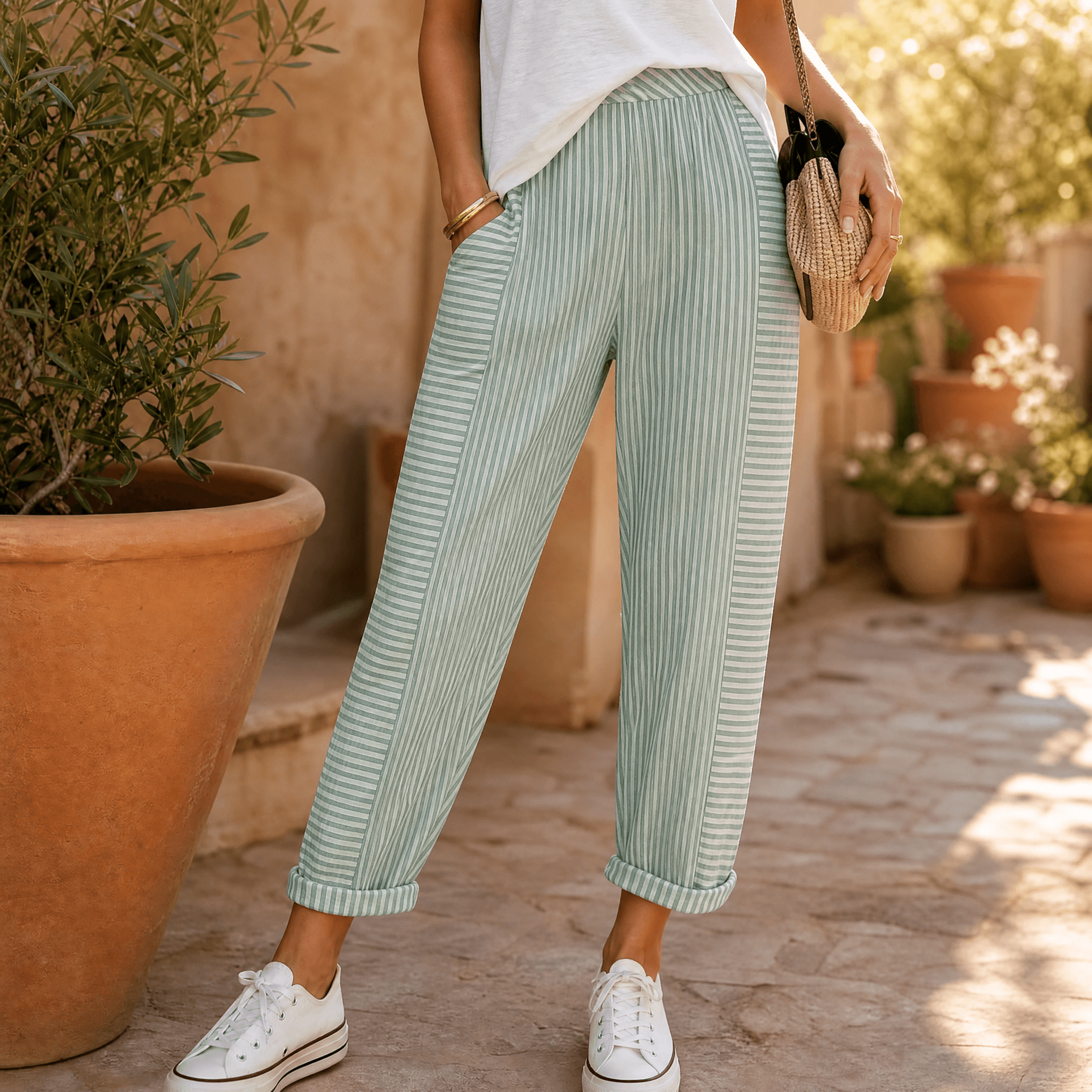 Lunavia – Women's Striped Pants with Elastic Waist