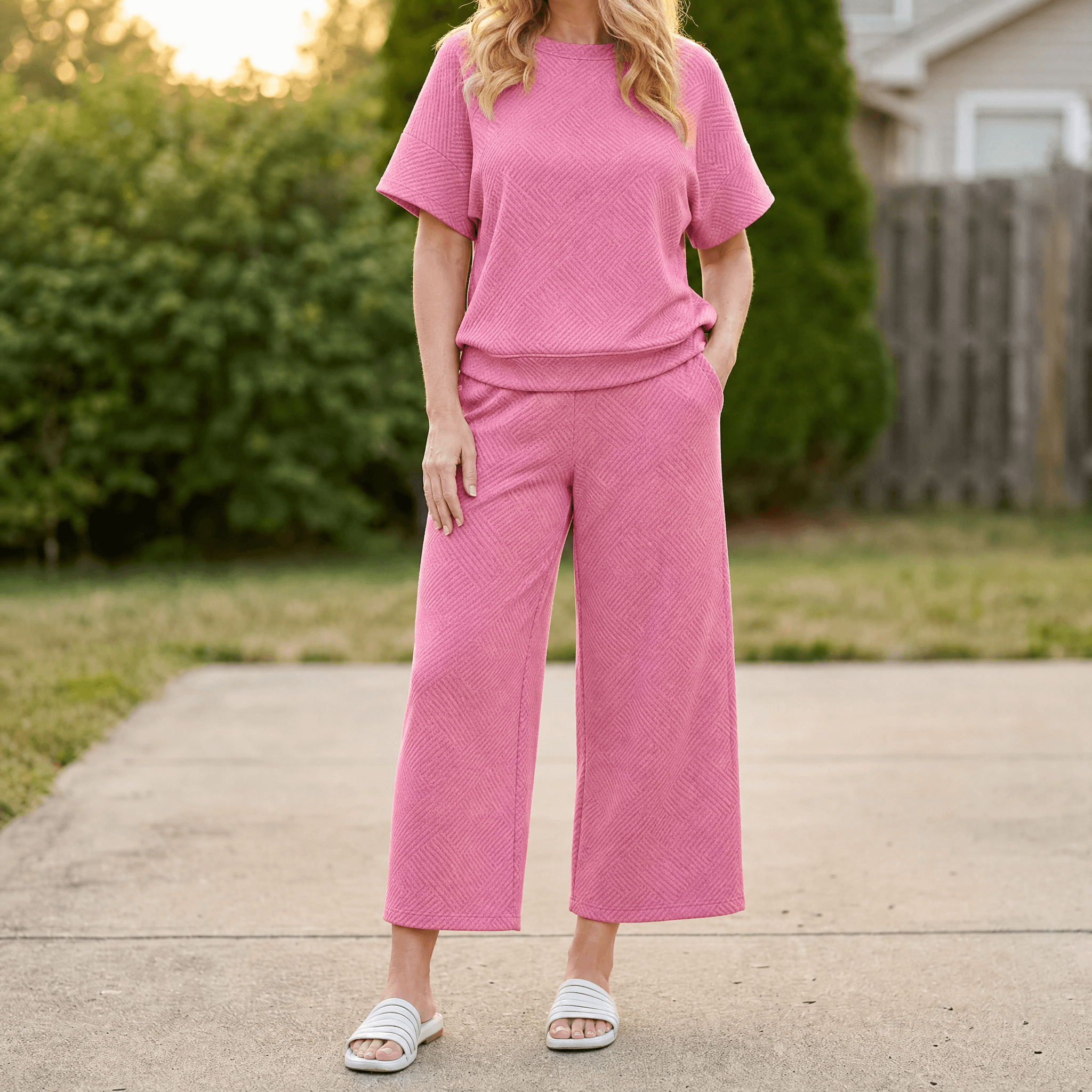 Lunavia – Women's Textured Knit Two-Piece Lounge Set