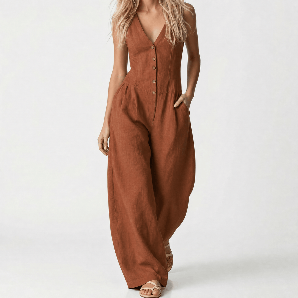 Lunavia – Women's Wide-Leg Button-Front Jumpsuit