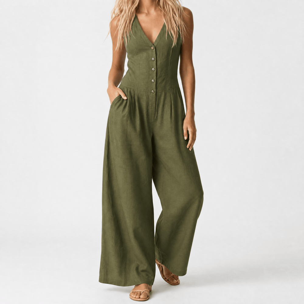 Lunavia – Women's Wide-Leg Button-Front Jumpsuit