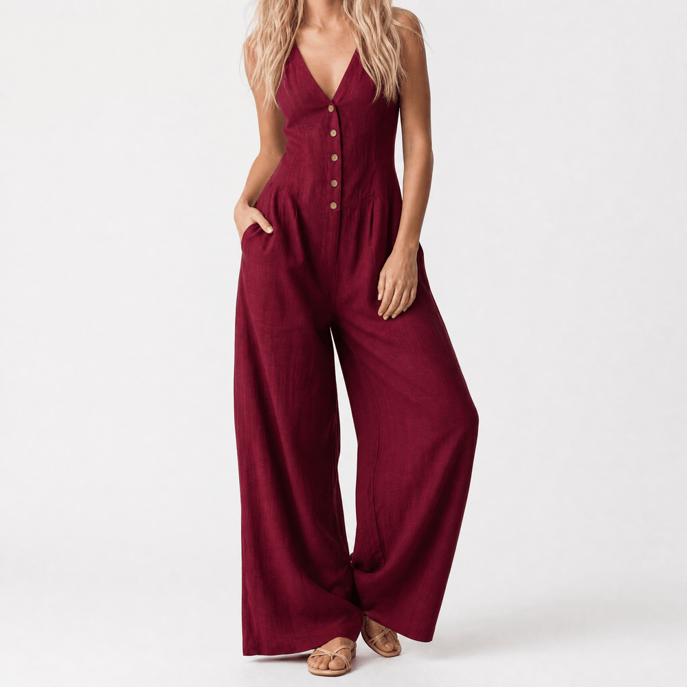 Lunavia – Women's Wide-Leg Button-Front Jumpsuit