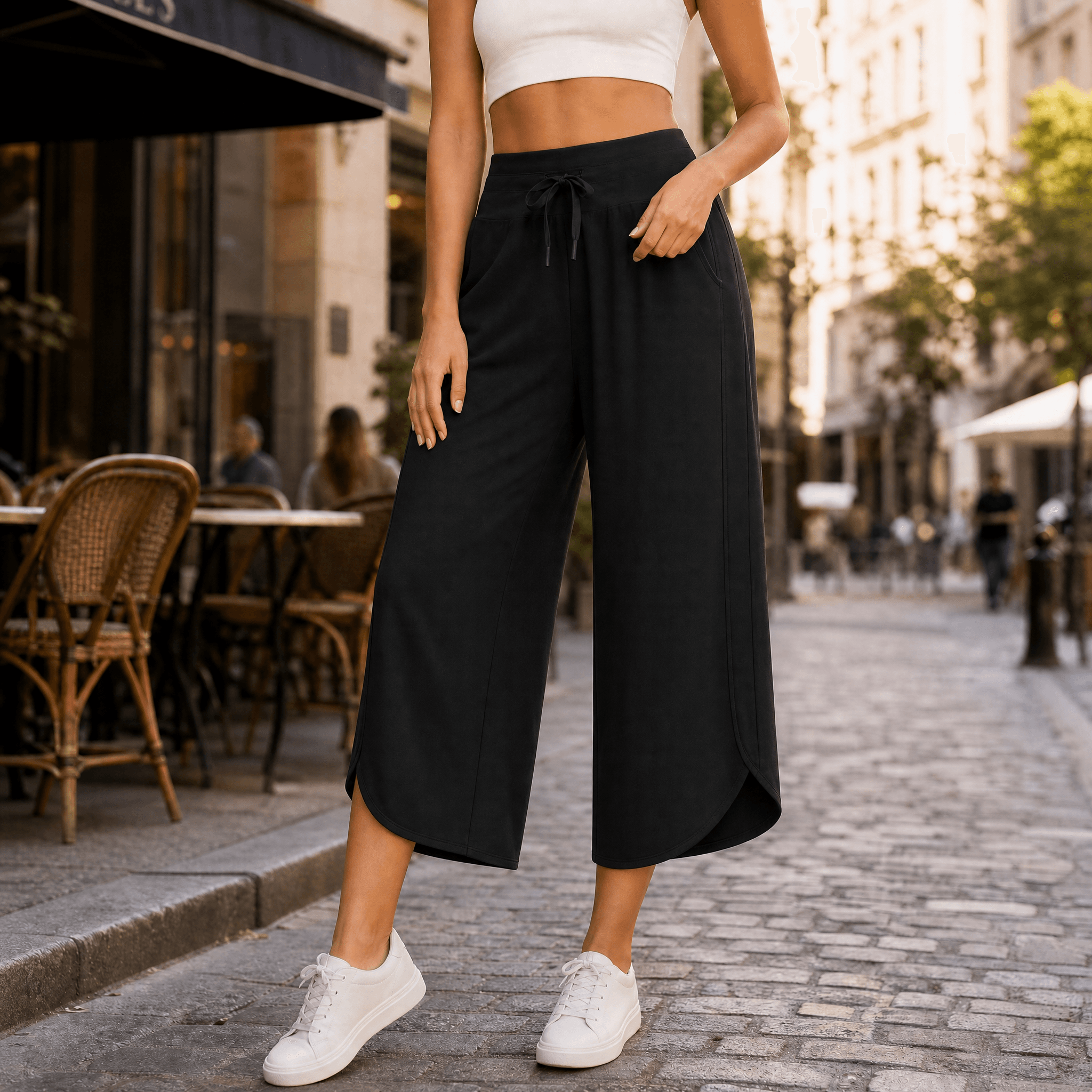 Lunavia – Women's Wide-Leg Tulip-Hem Capri Pants with Pockets