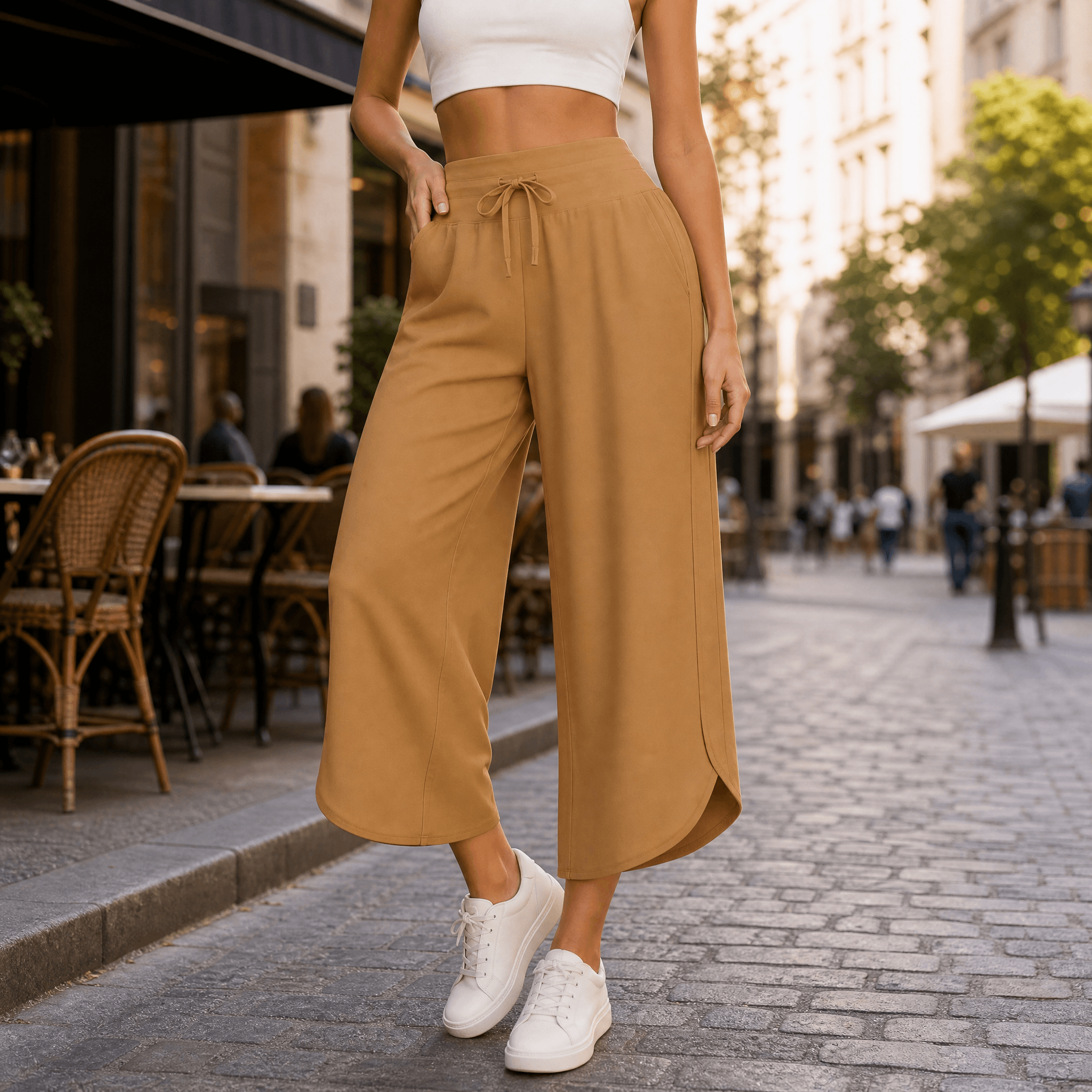 Lunavia – Women's Wide-Leg Tulip-Hem Capri Pants with Pockets