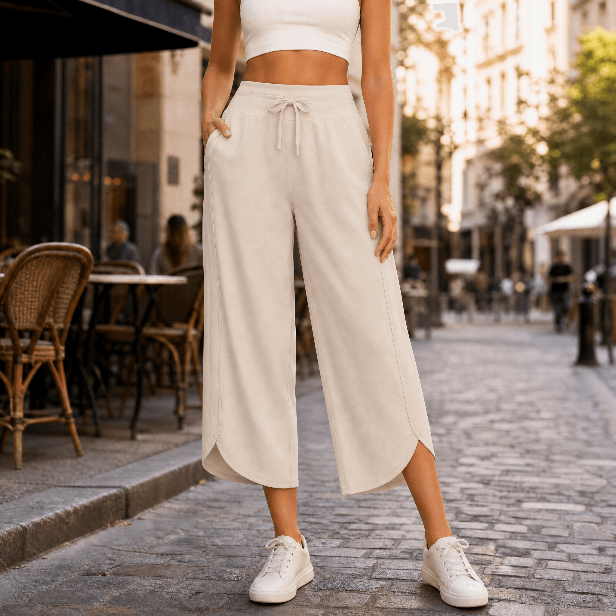 Lunavia – Women's Wide-Leg Tulip-Hem Capri Pants with Pockets