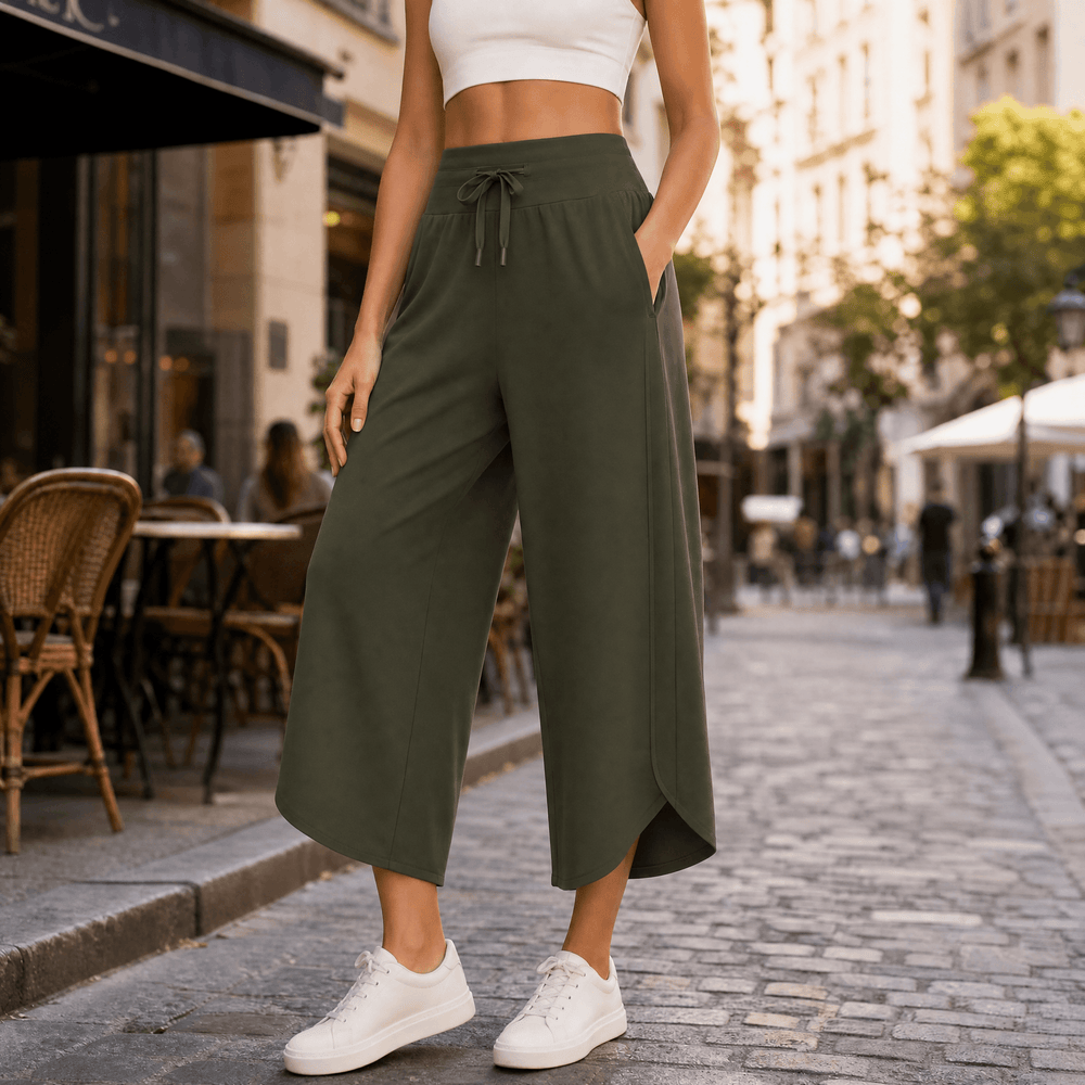 Lunavia – Women's Wide-Leg Tulip-Hem Capri Pants with Pockets