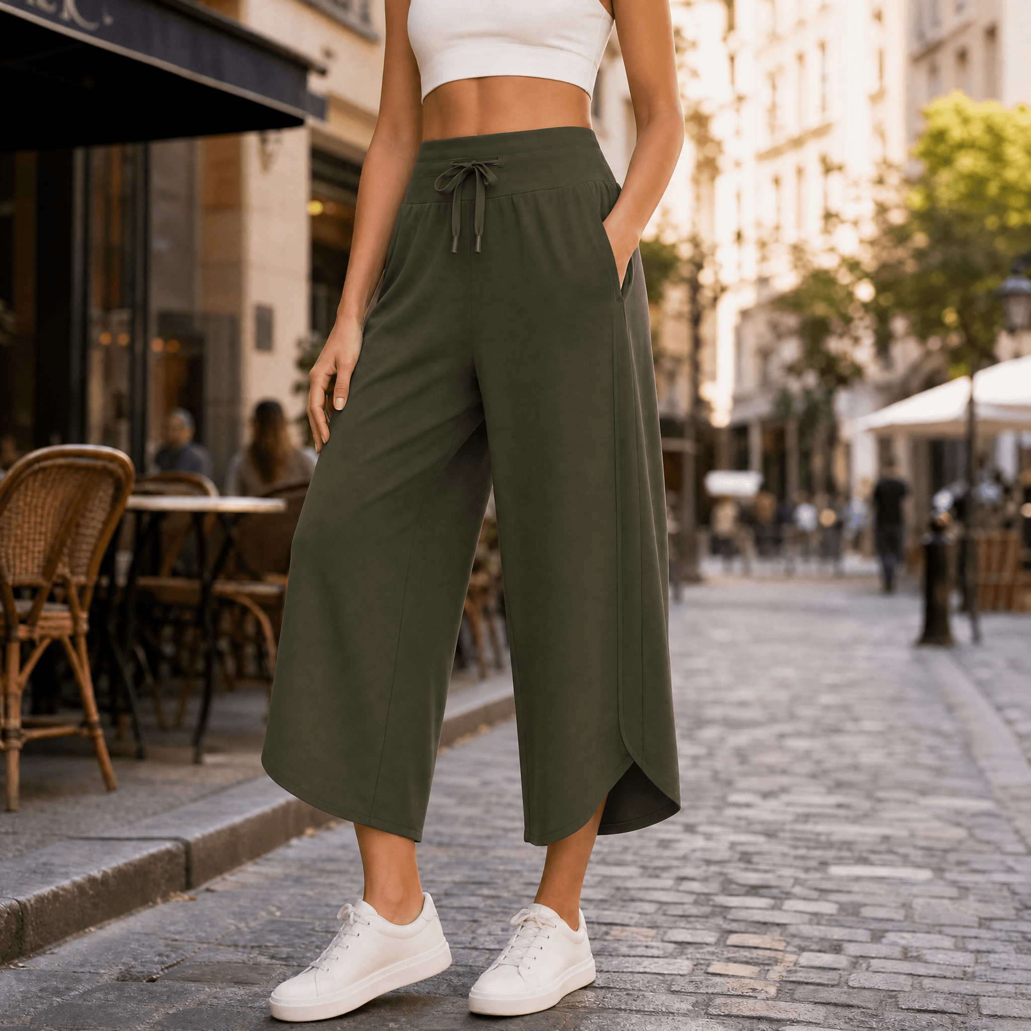 Lunavia – Women's Wide-Leg Tulip-Hem Capri Pants with Pockets