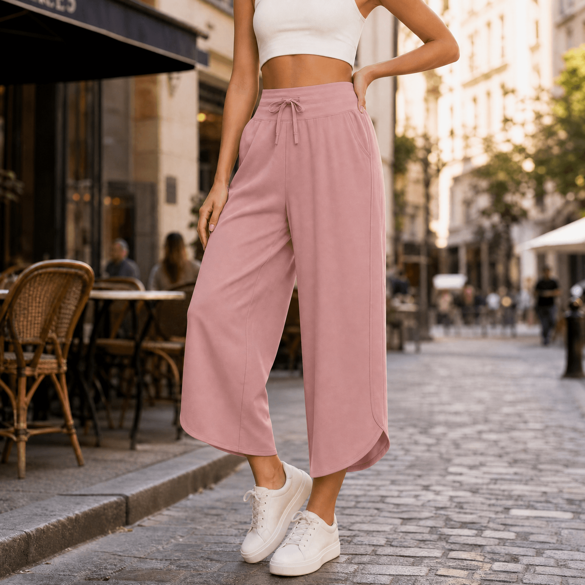 Lunavia – Women's Wide-Leg Tulip-Hem Capri Pants with Pockets