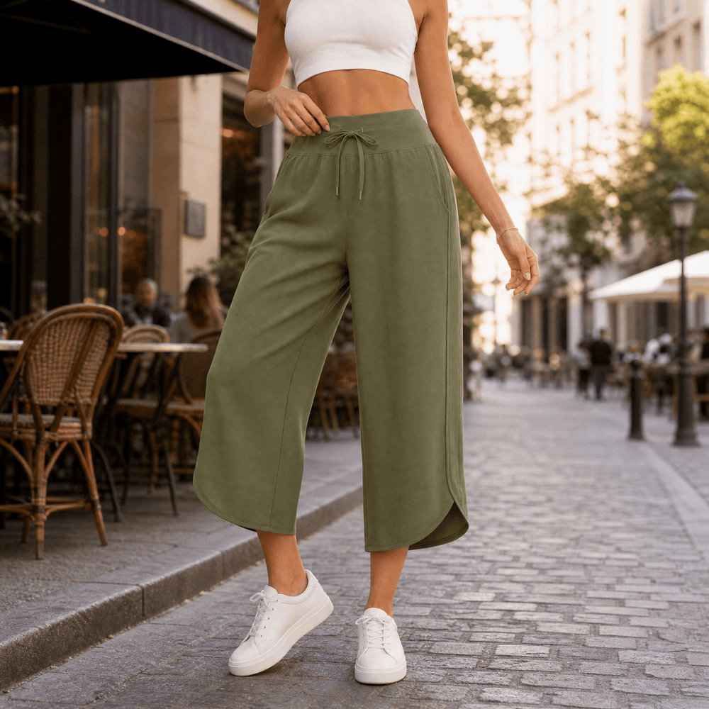 Lunavia – Women's Wide-Leg Tulip-Hem Capri Pants with Pockets