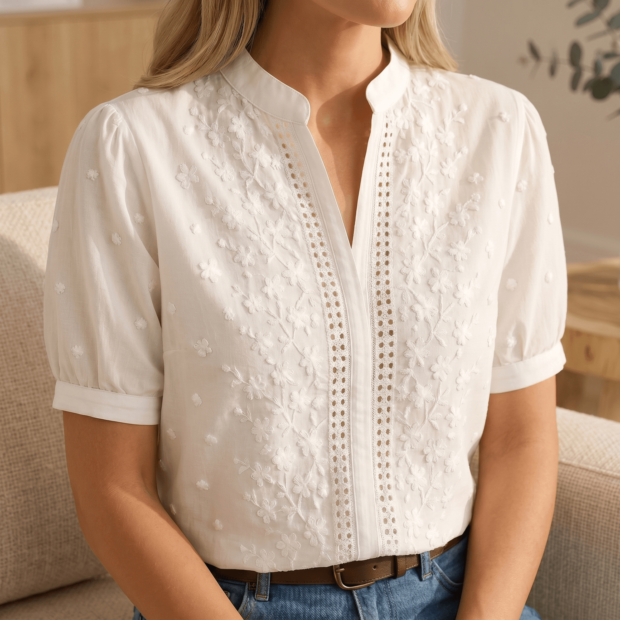 Lunelle – Women's Embroidered White Blouse