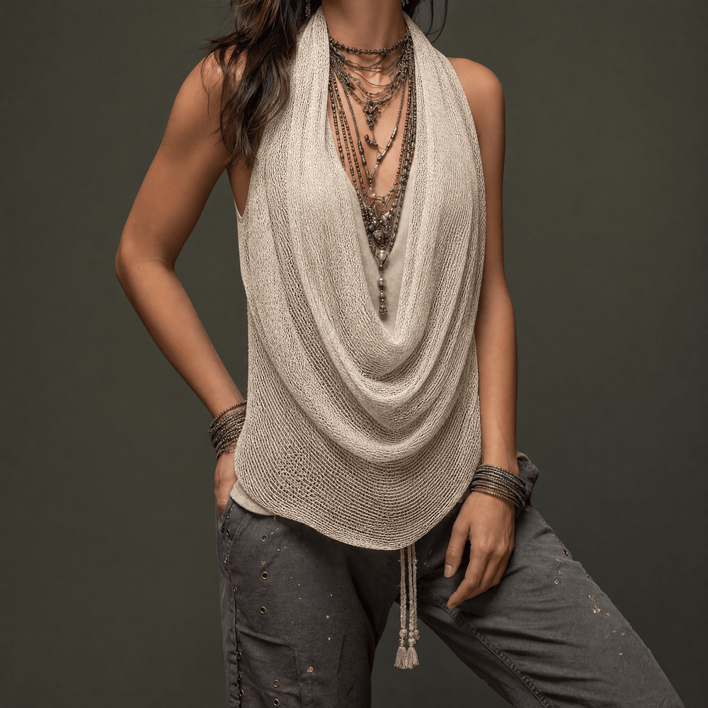 Lunessa – Draped Cowl-Neck Knit Halter Top