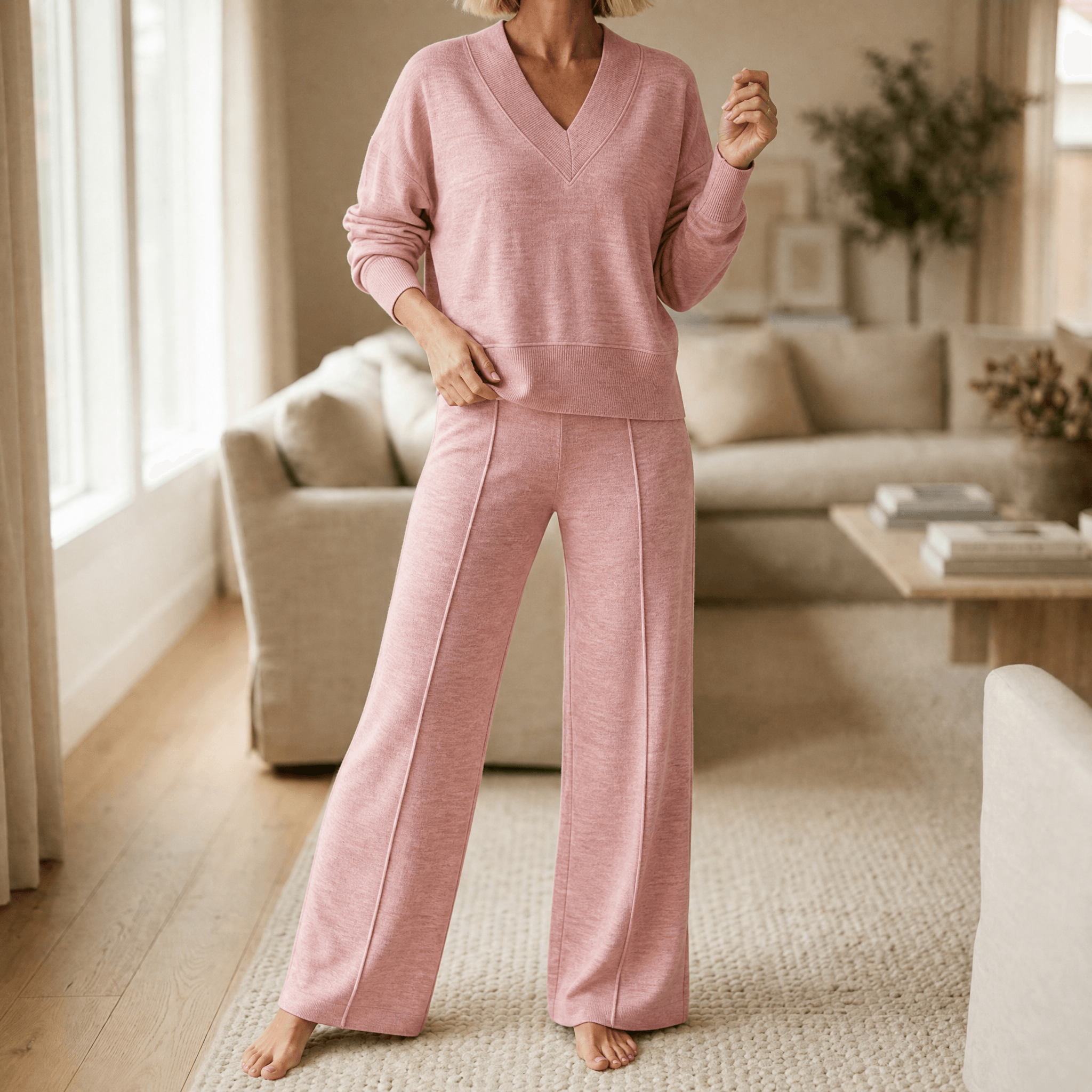 Lunessa – Women's Soft Knit Sweater and Wide Leg Pants Set