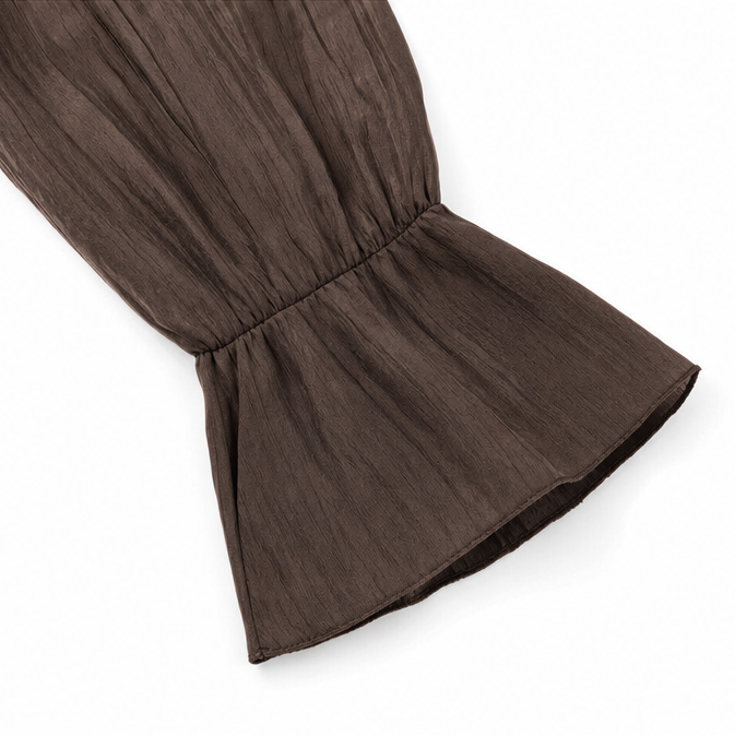 Maelora – Crinkle Ruffle V-Neck Long Sleeve Blouse