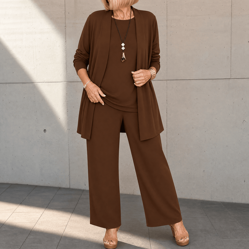 Maevelle – Women's Elegant 3-Piece Set with Drape Cardigan