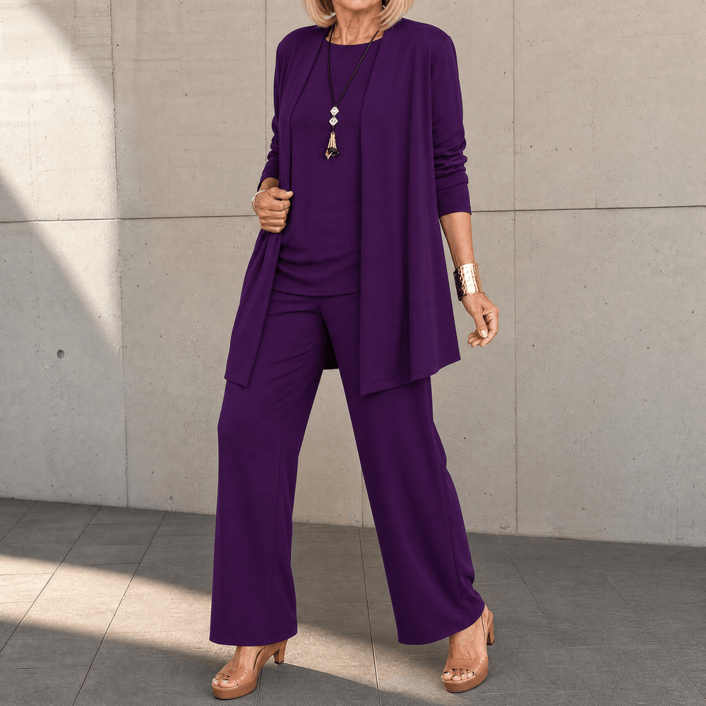 Maevelle – Women's Elegant 3-Piece Set with Drape Cardigan