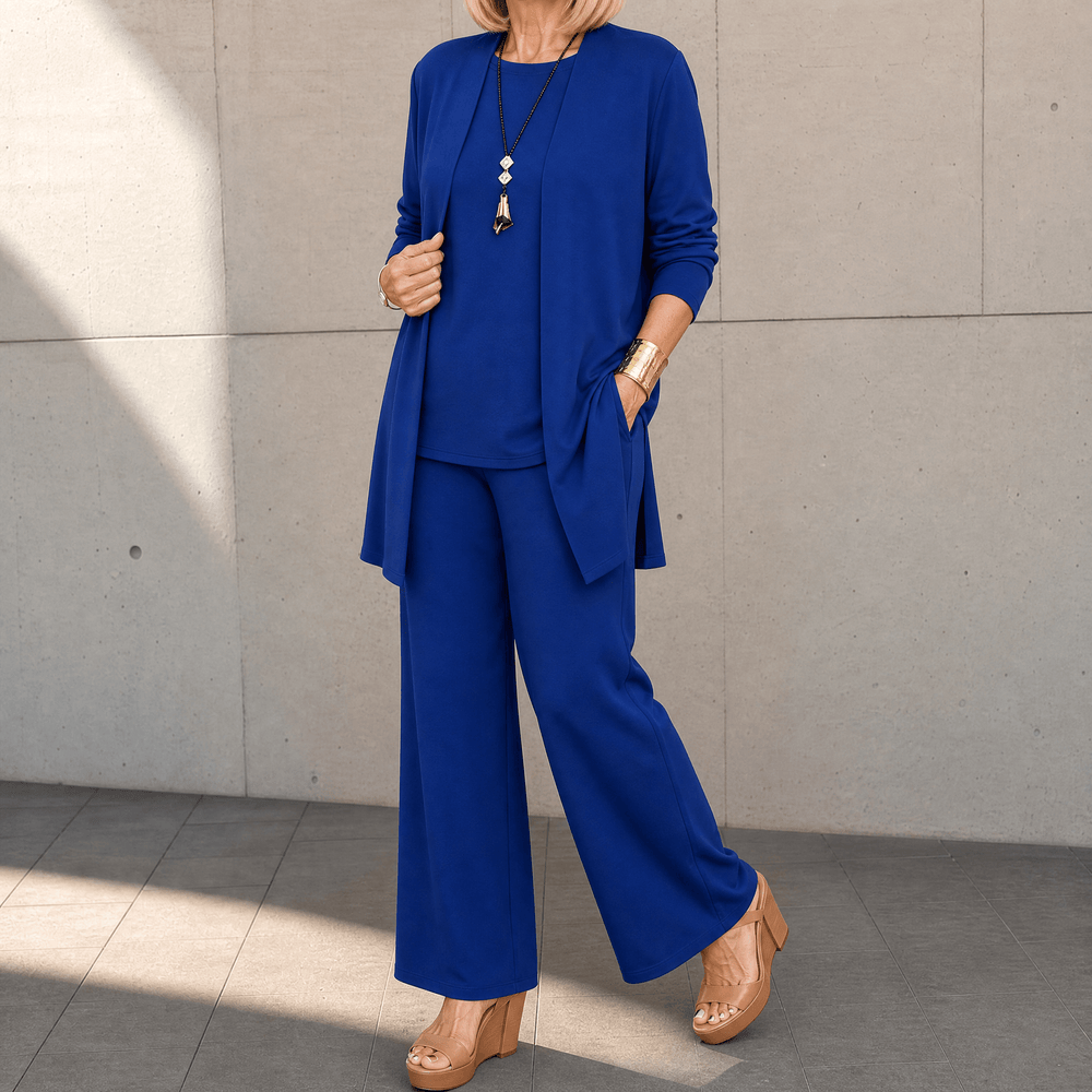 Maevelle – Women's Elegant 3-Piece Set with Drape Cardigan