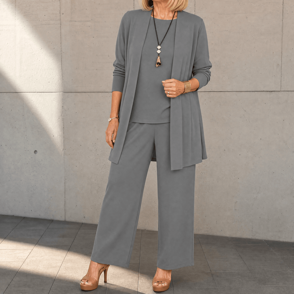 Maevelle – Women's Elegant 3-Piece Set with Drape Cardigan