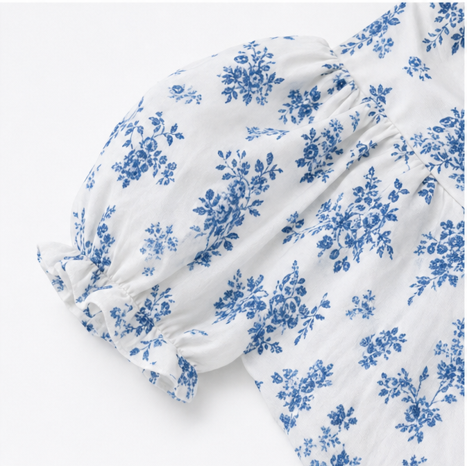 Maevra – Floral Midi Dress with Tie-Front Square Neckline