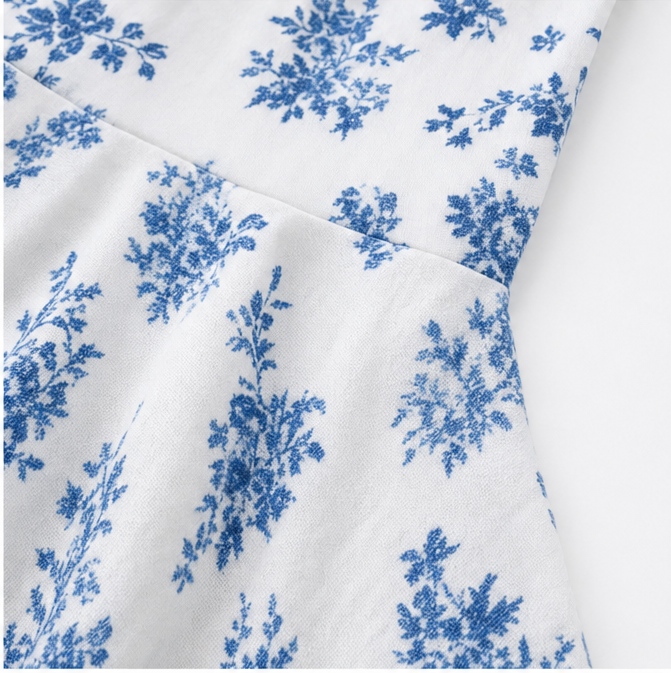 Maevra – Floral Midi Dress with Tie-Front Square Neckline