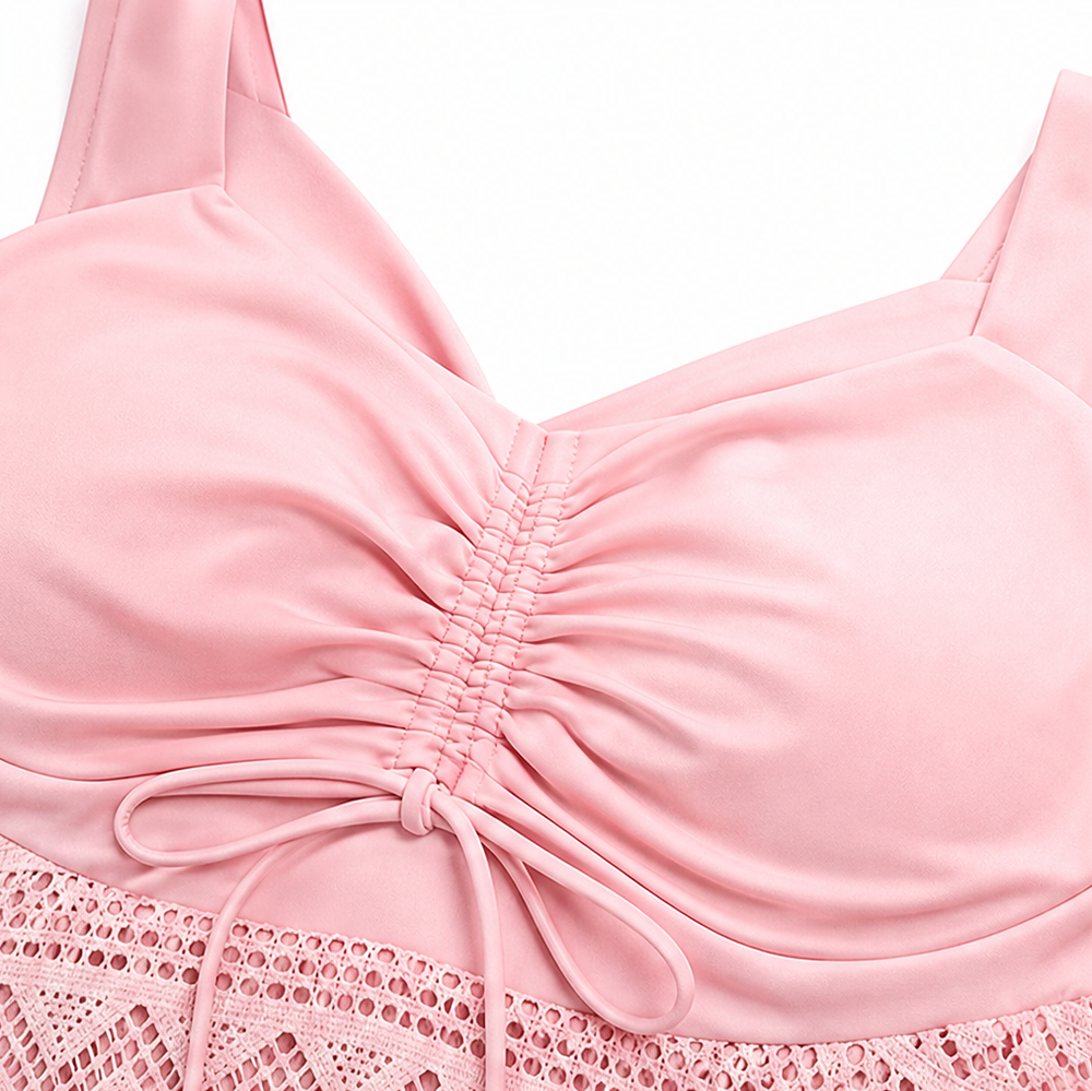 Marella – Plus Size Ruched Swim Dress with Lace Skirt Coverage