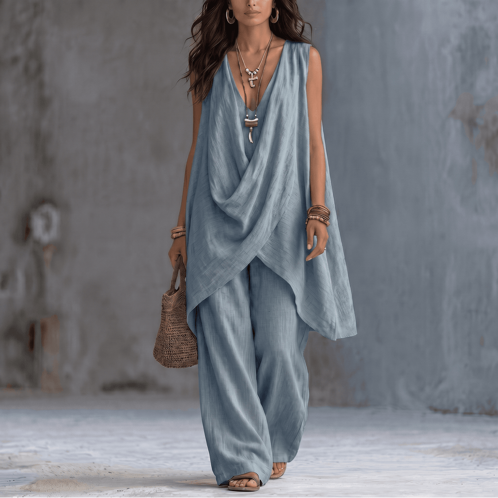 Marenza – Women's Draped Linen Two-Piece Set