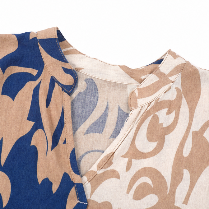 Marivelle – Coastal Damask V-Neck Loose Midi Dress for Women
