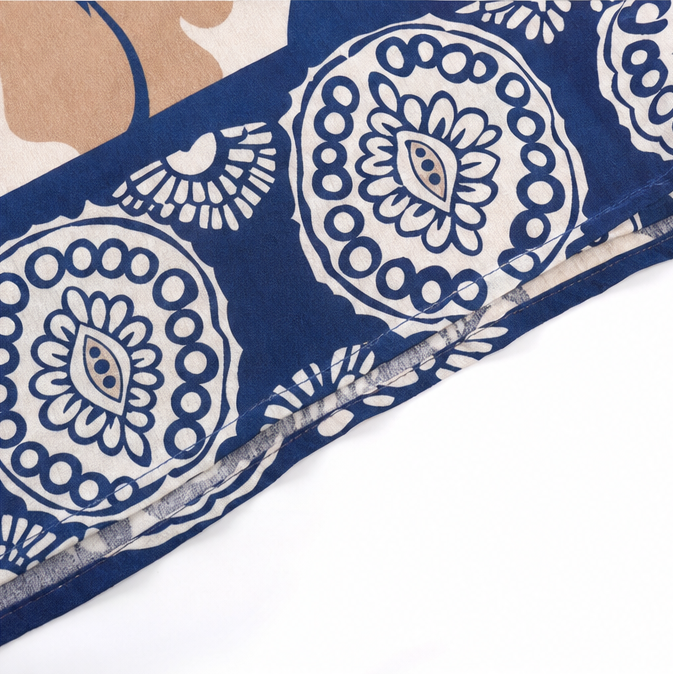 Marivelle – Coastal Damask V-Neck Loose Midi Dress for Women