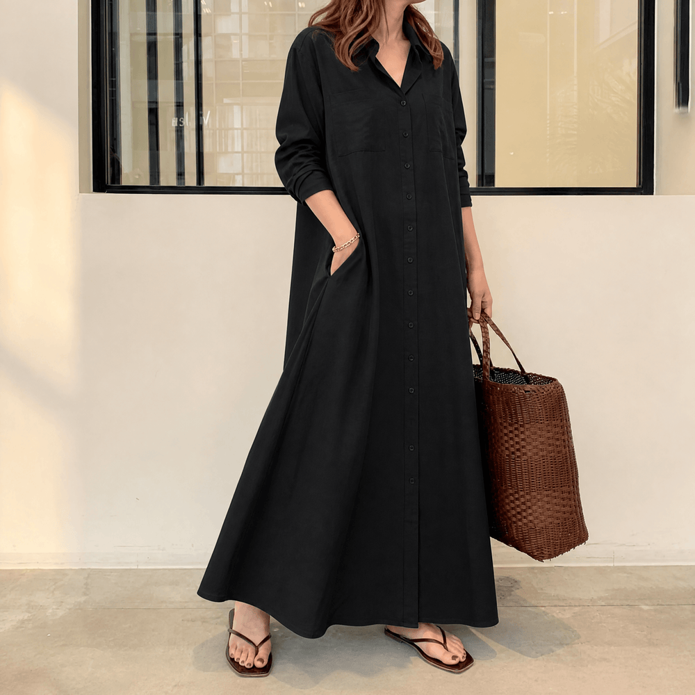 Marivelle – Women's Effortless Maxi Shirt Dress with Pockets
