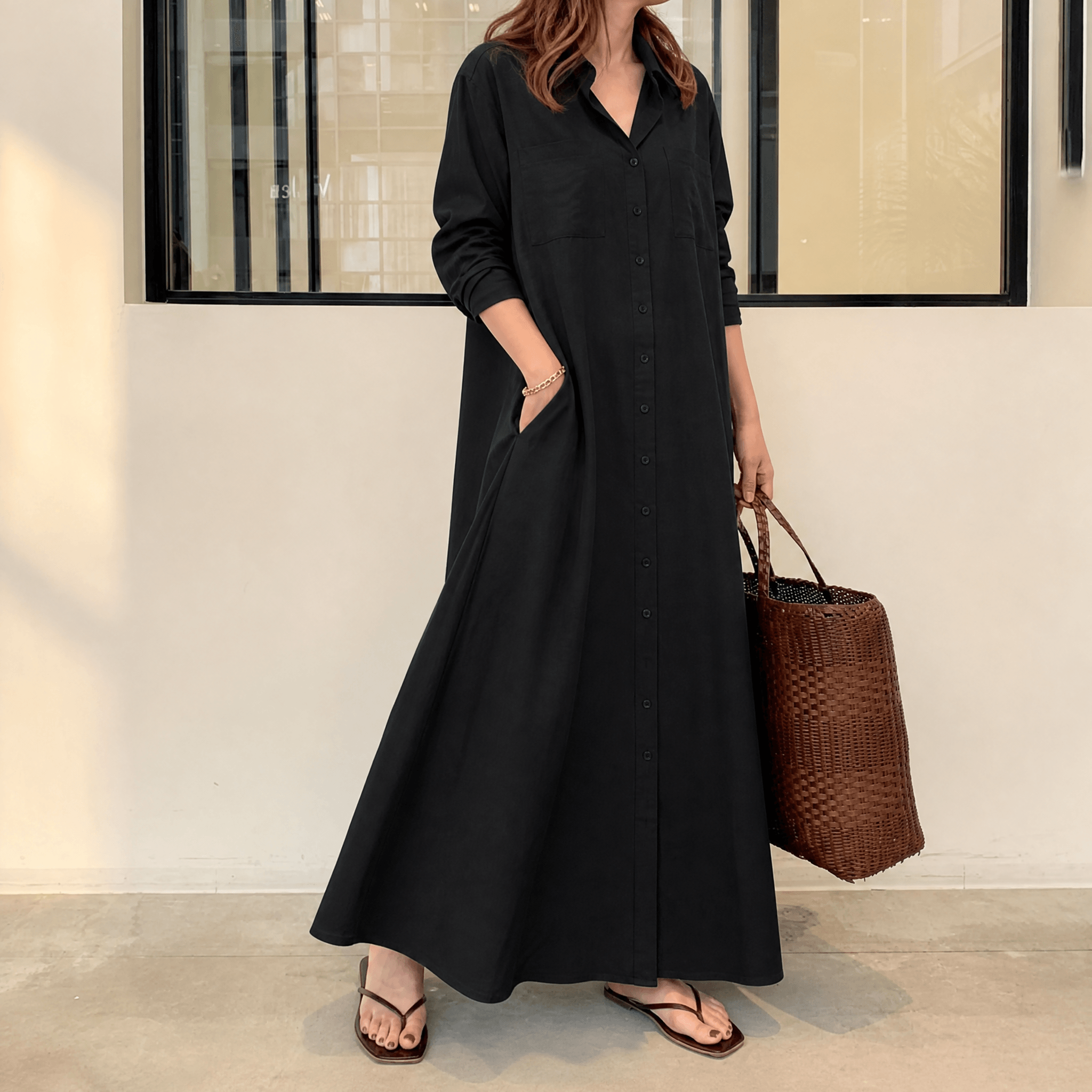 Marivelle – Women's Effortless Maxi Shirt Dress with Pockets
