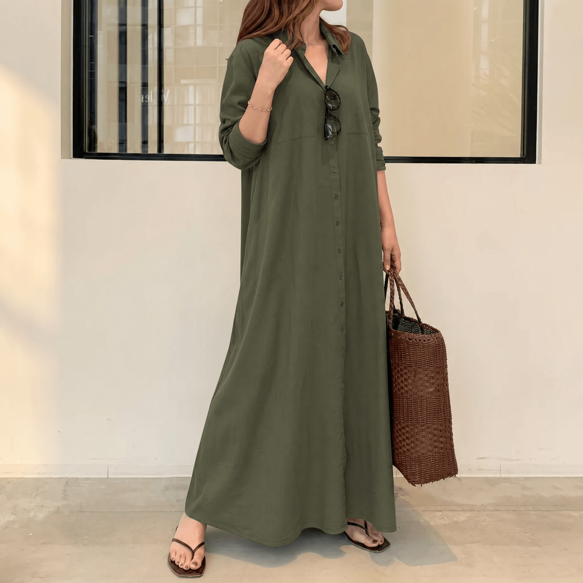 Marivelle – Women's Effortless Maxi Shirt Dress with Pockets